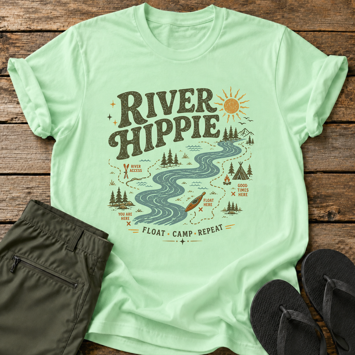 River Hippie Map T-Shirt