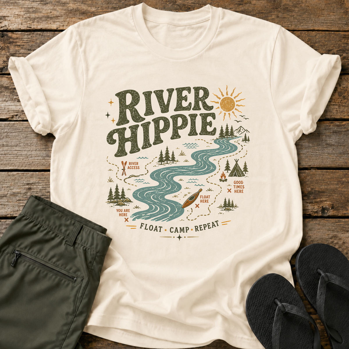 River Hippie Map T-Shirt