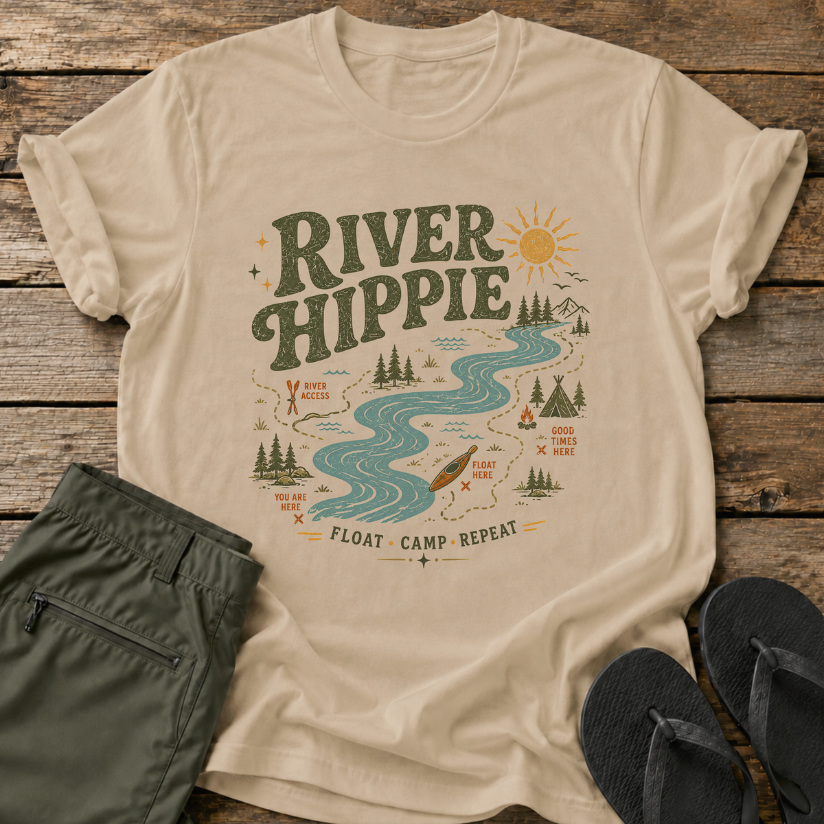 River Hippie Map T-Shirt
