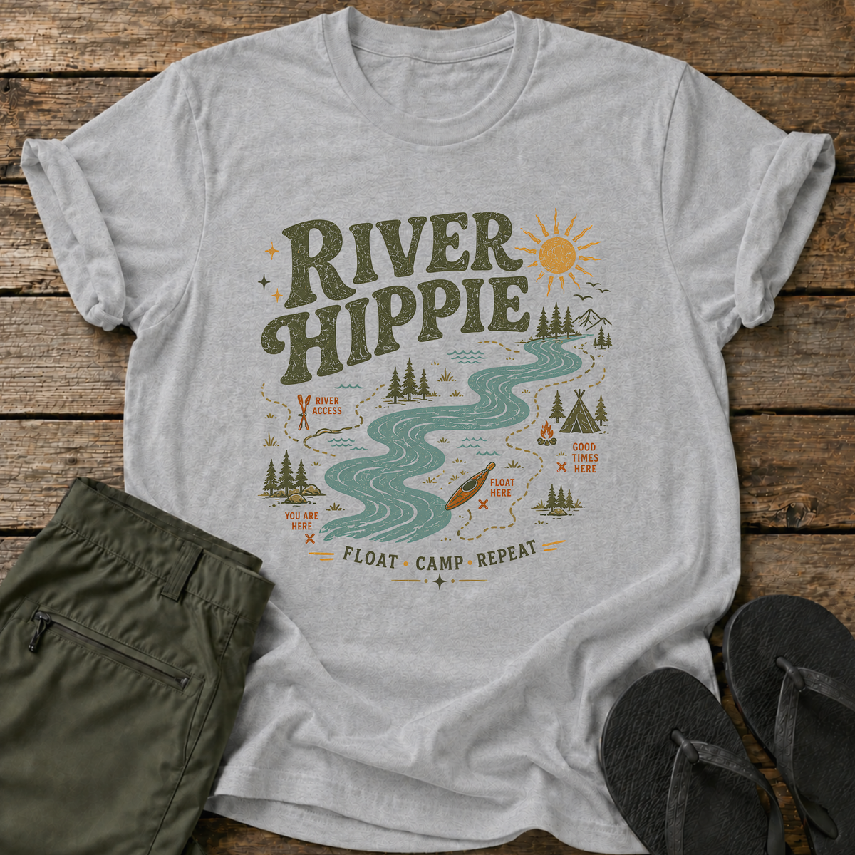 River Hippie Map T-Shirt
