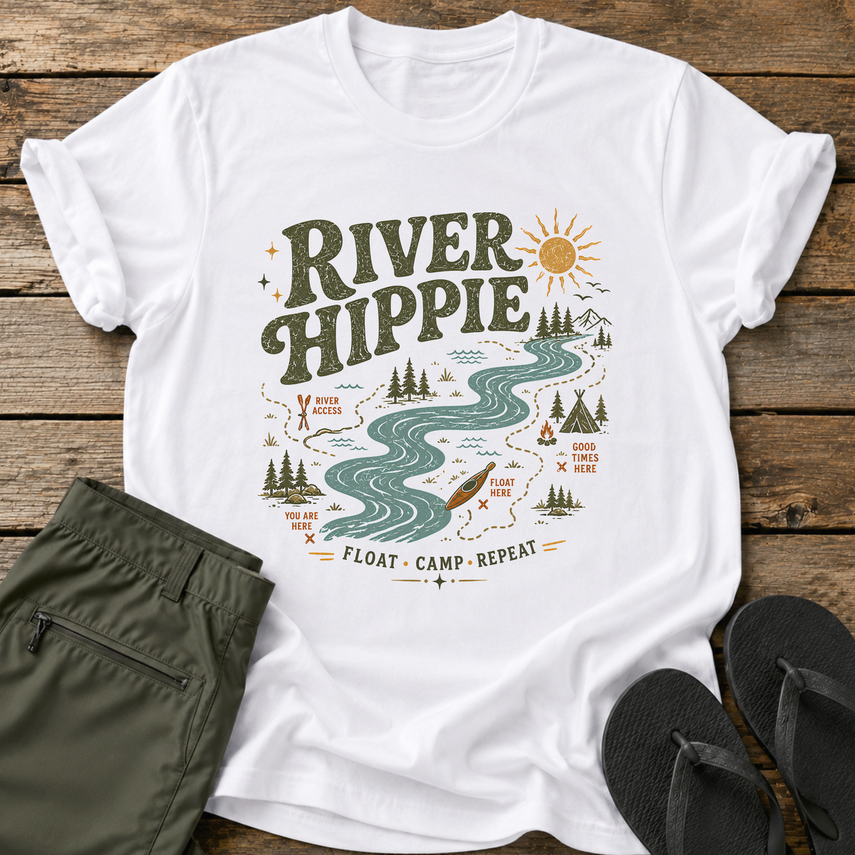 River Hippie Map T-Shirt